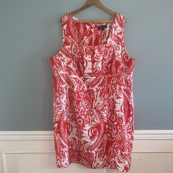 Women’s size 24W is sleeveless red and white spring summer midi dress - Picture 2 of 12